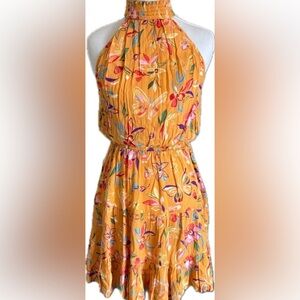 Angel Mustard Floral & Butterfly Halter High Neck Dress